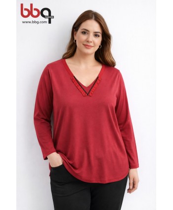 BAYAN BÜYÜK BEDEN GENİŞ KALIP V YAKA  BLUZ