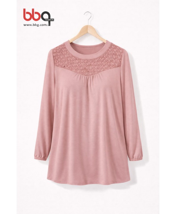 BAYAN BÜYÜK BEDEN GENİŞ KALIP YAKA DANTEL DETAYLI BLUZ-GK