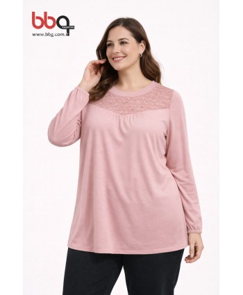 BAYAN BÜYÜK BEDEN GENİŞ KALIP YAKA DANTEL DETAYLI BLUZ-GK
