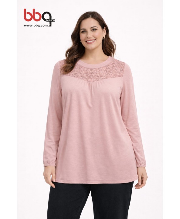 BAYAN BÜYÜK BEDEN GENİŞ KALIP YAKA DANTEL DETAYLI BLUZ-GK