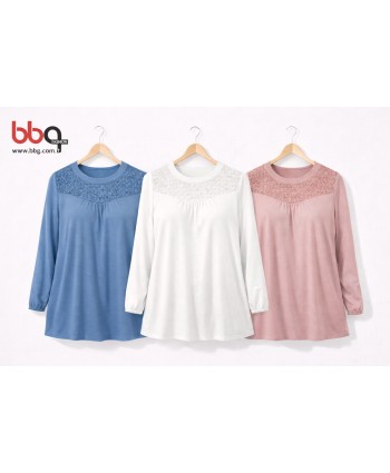 BAYAN BÜYÜK BEDEN GENİŞ KALIP YAKA DANTEL DETAYLI BLUZ-GK