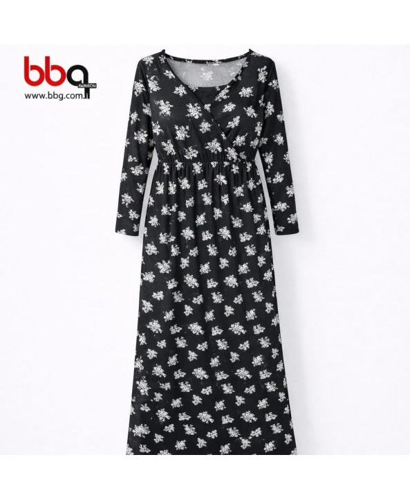 BAYAN BÜYÜK BEDEN GENİŞ KALIP DESENLİ ELBİSE-S