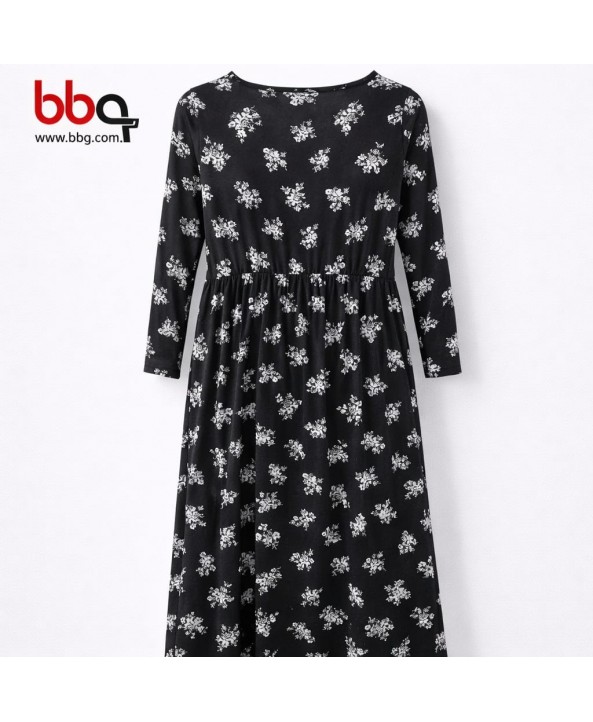 BAYAN BÜYÜK BEDEN GENİŞ KALIP DESENLİ ELBİSE-S