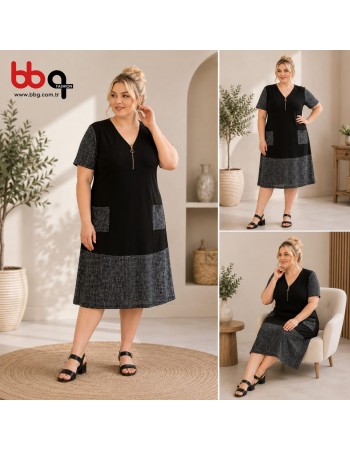 BAYAN BÜYÜK BEDEN GENİŞ KALIP FULL LİKRALI VİSKON ELBİSE