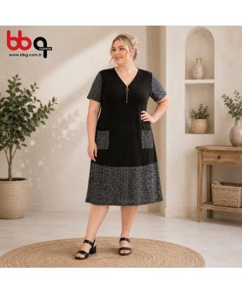 BAYAN BÜYÜK BEDEN GENİŞ KALIP FULL LİKRALI VİSKON ELBİSE