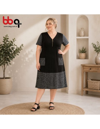 BAYAN BÜYÜK BEDEN GENİŞ KALIP FULL LİKRALI VİSKON ELBİSE