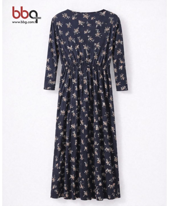 BAYAN BÜYÜK BEDEN GENİŞ KALIP DESENLİ ELBİSE-L