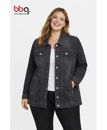 BAYAN BÜYÜK BEDEN SİYAH TAŞLI KOT CEKET