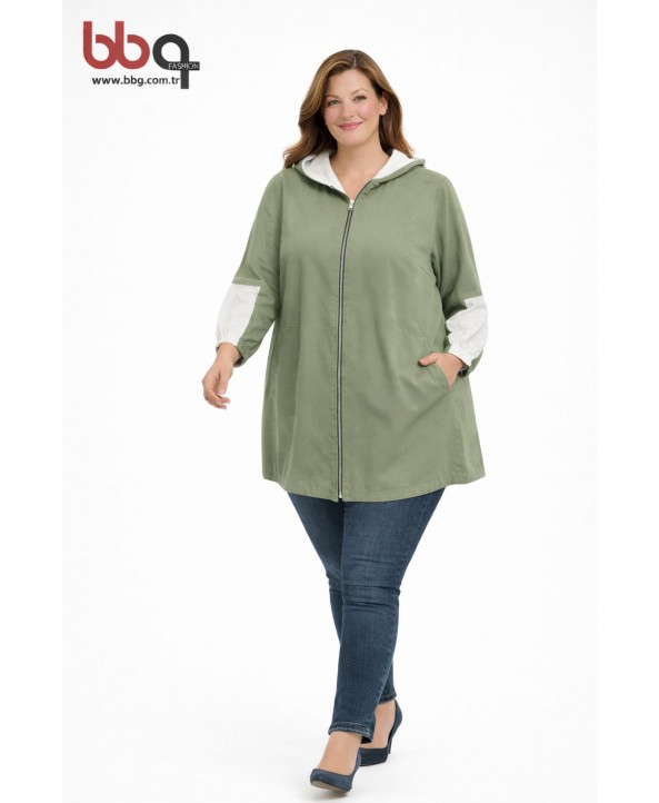 BAYAN BÜYÜK BEDEN GENİŞ KALIP MEVSİMLİK KAPÜŞONLU CEKET-Y
