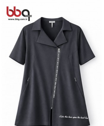 BAYAN BÜYÜK BEDEN GENİŞ KALIP FERMUARLI LACİVERT CEKET