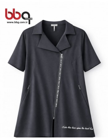 BAYAN BÜYÜK BEDEN GENİŞ KALIP FERMUARLI LACİVERT CEKET