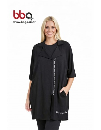 BAYAN BÜYÜK BEDEN GENİŞ KALIP FERMUARLI LACİVERT CEKET