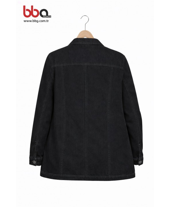 BAYAN BÜYÜK BEDEN GENİŞ KALIP SİYAH KOT CEKET