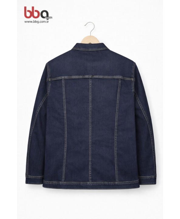 BAYAN BÜYÜK BEDEN GENİŞ KALIP LACİVERT KOT CEKET