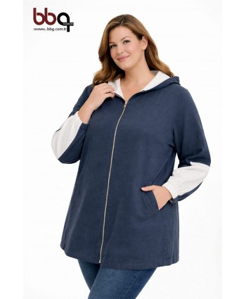 BAYAN BÜYÜK BEDEN GENİŞ KALIP MEVSİMLİK KAPÜŞONLU CEKET-L