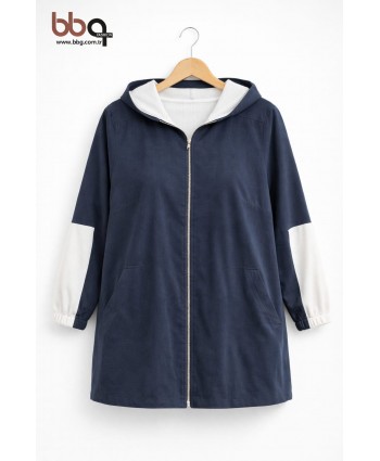 BAYAN BÜYÜK BEDEN GENİŞ KALIP MEVSİMLİK KAPÜŞONLU CEKET-L