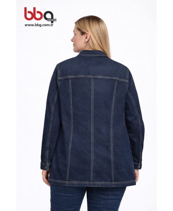 BAYAN BÜYÜK BEDEN GENİŞ KALIP LACİVERT KOT CEKET