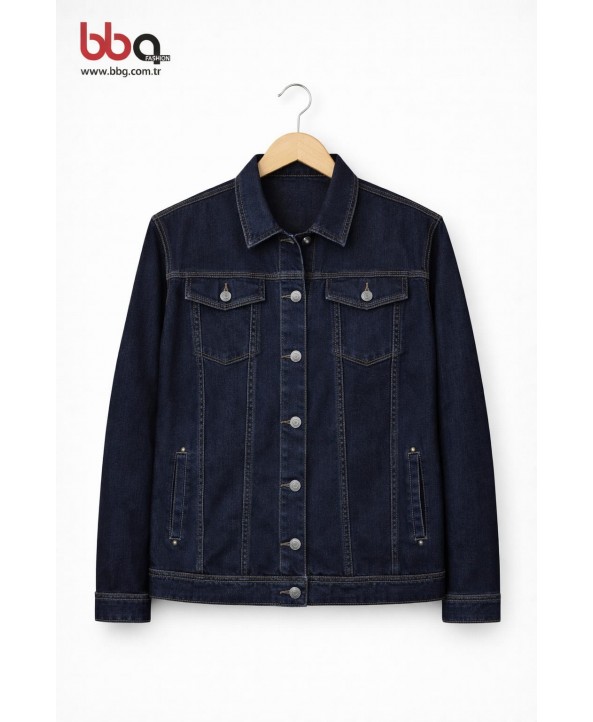BAYAN BÜYÜK BEDEN GENİŞ KALIP LACİVERT KOT CEKET