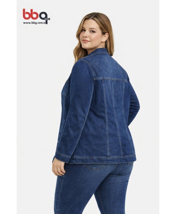 BAYAN BÜYÜK BEDEN TAŞLI KOT CEKET BAYAN BÜYÜK BEDEN TAŞLI KOT CEKET