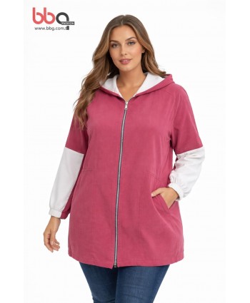 BAYAN BÜYÜK BEDEN GENİŞ KALIP MEVSİMLİK KAPÜŞONLU CEKET-B