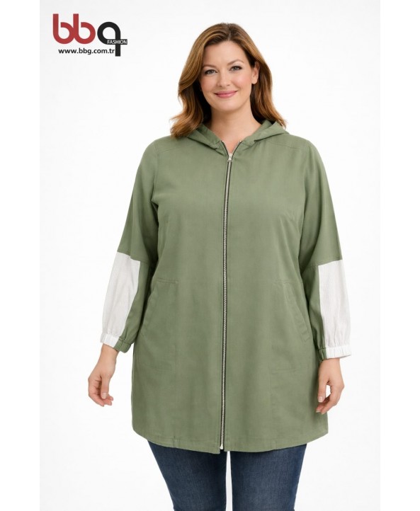 BAYAN BÜYÜK BEDEN GENİŞ KALIP MEVSİMLİK KAPÜŞONLU CEKET-Y