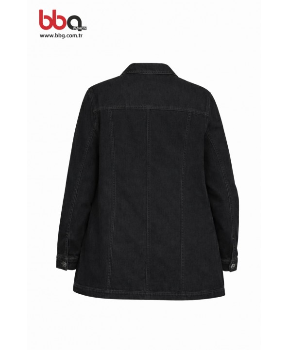 BAYAN BÜYÜK BEDEN GENİŞ KALIP SİYAH KOT CEKET