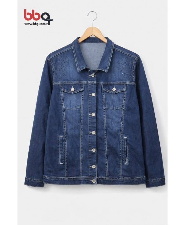 BAYAN BÜYÜK BEDEN TAŞLI KOT CEKET BAYAN BÜYÜK BEDEN TAŞLI KOT CEKET