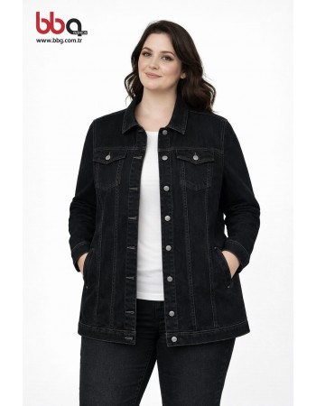 BAYAN BÜYÜK BEDEN GENİŞ KALIP SİYAH KOT CEKET