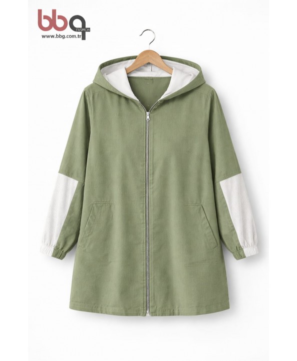 BAYAN BÜYÜK BEDEN GENİŞ KALIP MEVSİMLİK KAPÜŞONLU CEKET-Y