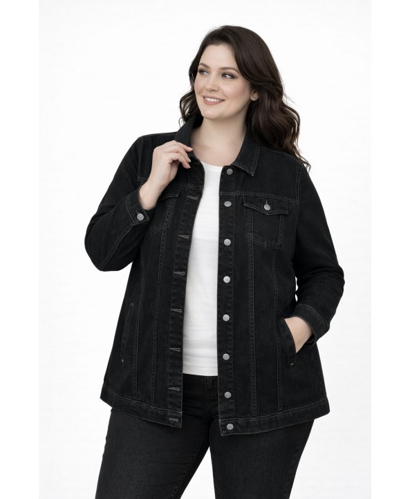 BAYAN BÜYÜK BEDEN GENİŞ KALIP SİYAH KOT CEKET