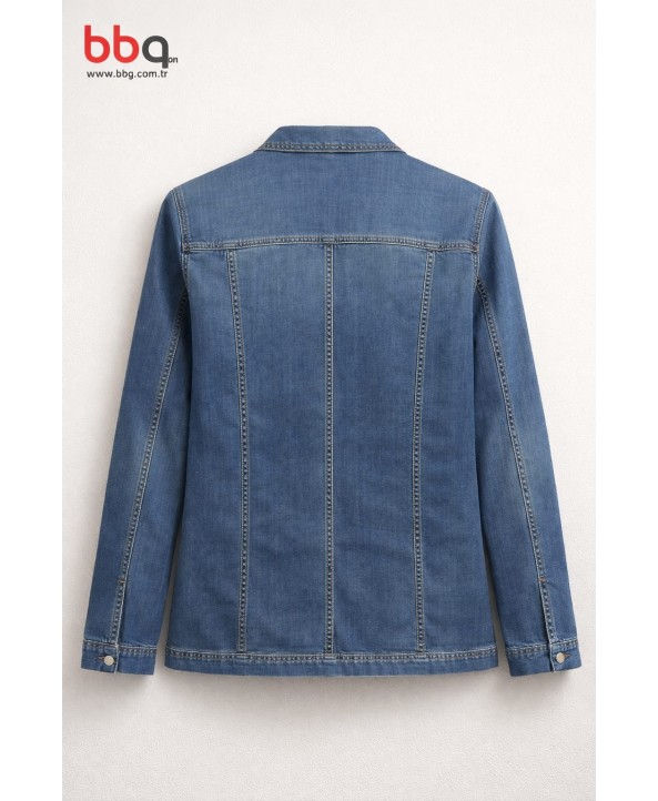 BAYAN BÜYÜK BEDEN GENİŞ KALIP OMUZ TAŞ DETAYLI KOT CEKET-M