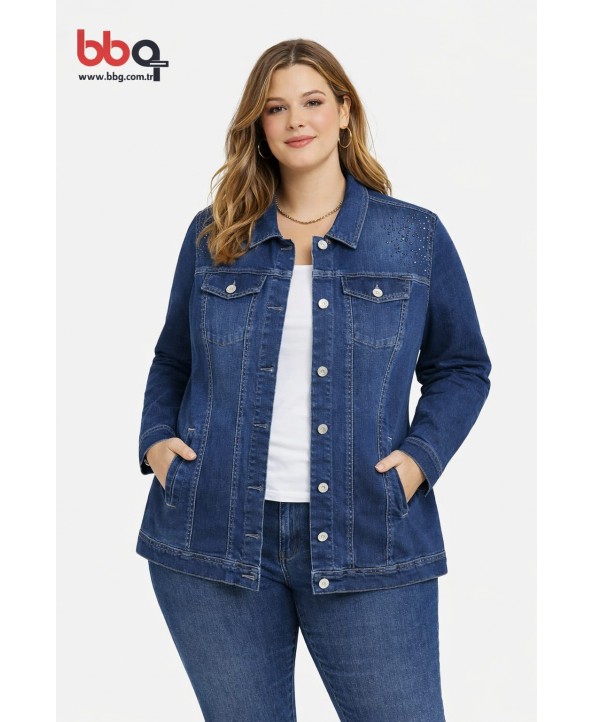 BAYAN BÜYÜK BEDEN TAŞLI KOT CEKET BAYAN BÜYÜK BEDEN TAŞLI KOT CEKET