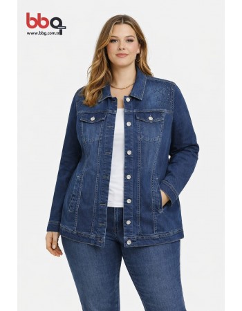 BAYAN BÜYÜK BEDEN TAŞLI KOT CEKET