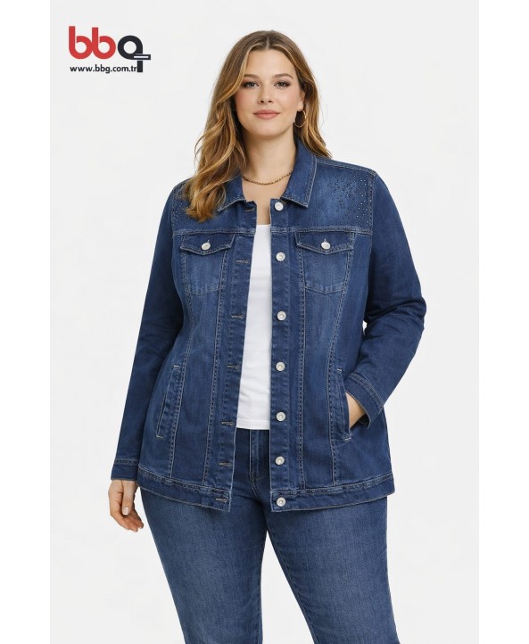 BAYAN BÜYÜK BEDEN TAŞLI KOT CEKET BAYAN BÜYÜK BEDEN TAŞLI KOT CEKET