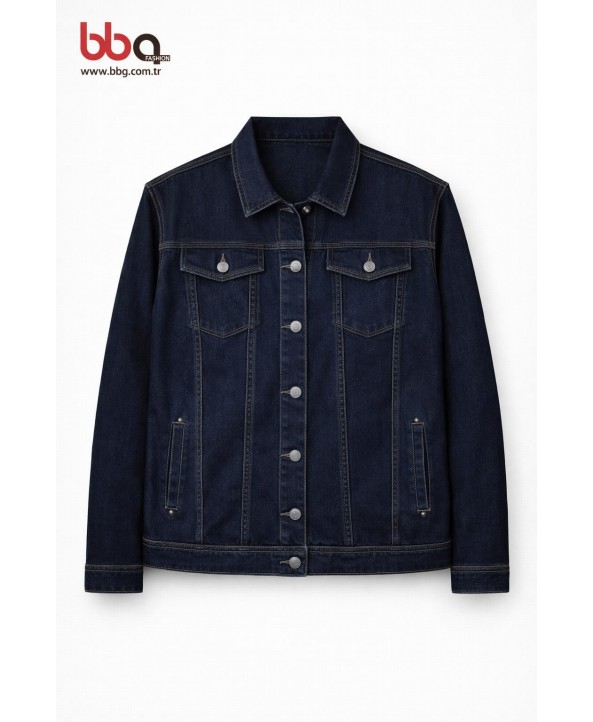 BAYAN BÜYÜK BEDEN GENİŞ KALIP LACİVERT KOT CEKET