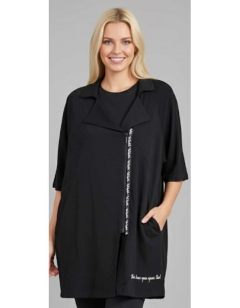 BAYAN BÜYÜK BEDEN GENİŞ KALIP FERMUARLI LACİVERT CEKET