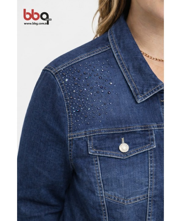 BAYAN BÜYÜK BEDEN TAŞLI KOT CEKET BAYAN BÜYÜK BEDEN TAŞLI KOT CEKET