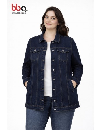 BAYAN BÜYÜK BEDEN GENİŞ KALIP LACİVERT KOT CEKET