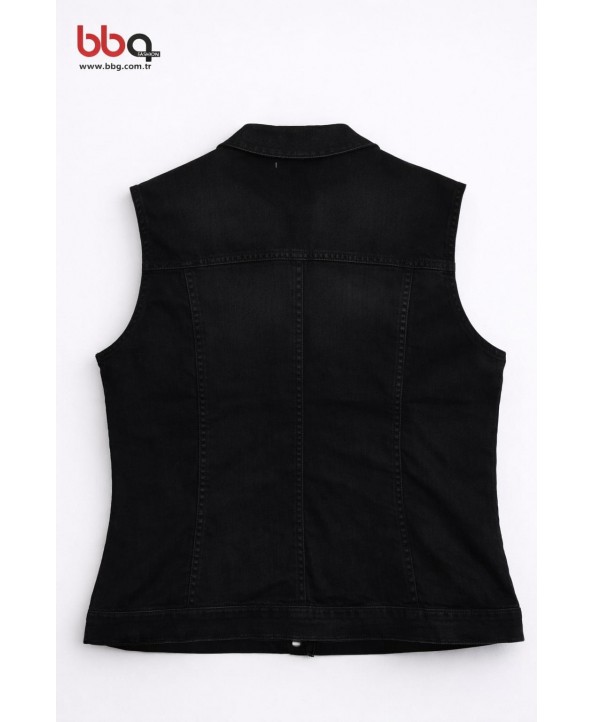 BAYAN BÜYÜK BEDEN SİYAH KOT YELEK BAYAN BÜYÜK BEDEN SİYAH KOT YELEK