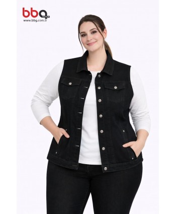 BAYAN BÜYÜK BEDEN SİYAH KOT YELEK