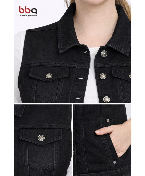 BAYAN BÜYÜK BEDEN SİYAH KOT YELEK BAYAN BÜYÜK BEDEN SİYAH KOT YELEK