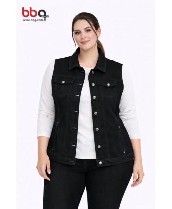 BAYAN BÜYÜK BEDEN SİYAH KOT YELEK