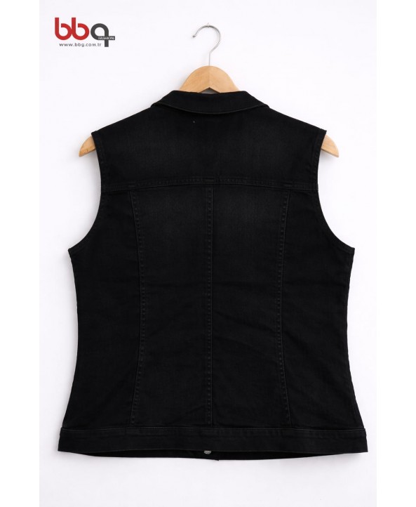 BAYAN BÜYÜK BEDEN SİYAH KOT YELEK BAYAN BÜYÜK BEDEN SİYAH KOT YELEK