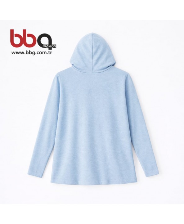 BAYAN BLUZ KAPÜŞONLU AÇIK MAVİ 