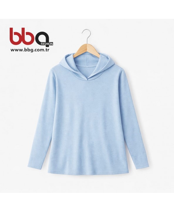 BAYAN BLUZ KAPÜŞONLU AÇIK MAVİ 