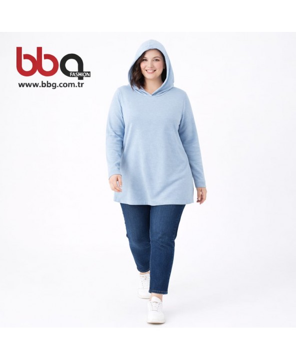 BAYAN BLUZ KAPÜŞONLU AÇIK MAVİ 