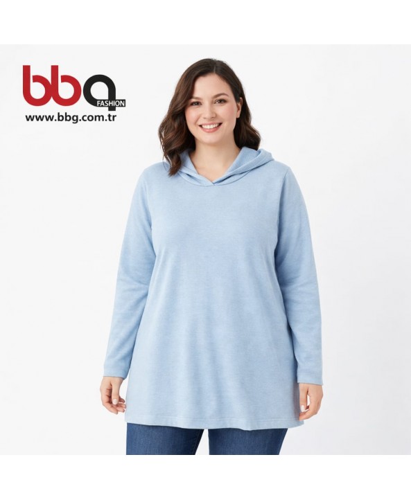 BAYAN BLUZ KAPÜŞONLU AÇIK MAVİ 