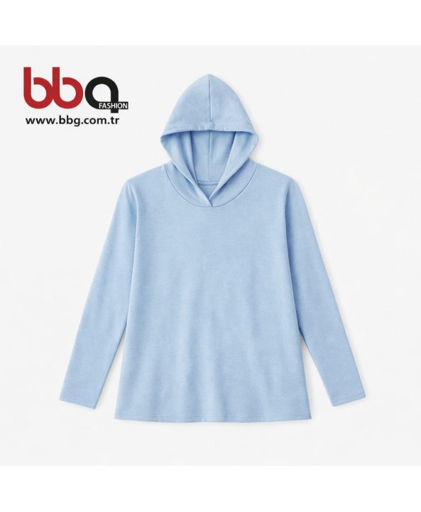 BAYAN BLUZ KAPÜŞONLU AÇIK MAVİ 