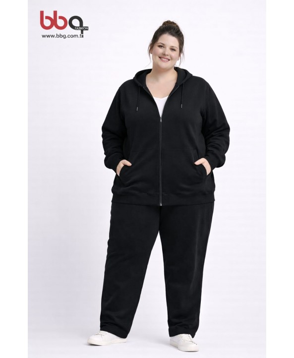 BAYAN BÜYÜK BEDEN GENİŞ KALIP KAPÜŞONLU CEKET-S