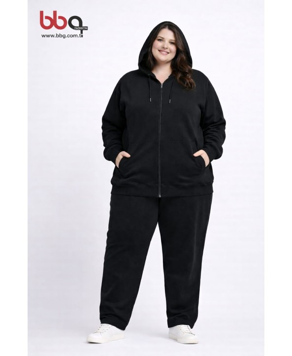 BAYAN BÜYÜK BEDEN GENİŞ KALIP KAPÜŞONLU CEKET-S